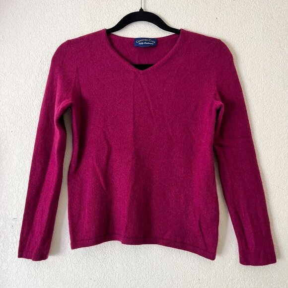 Charter Club Womens Medium Red Cozy 2-Ply Cashmere Knit V-Neck Sweater Pullover - Picture 1 of 6